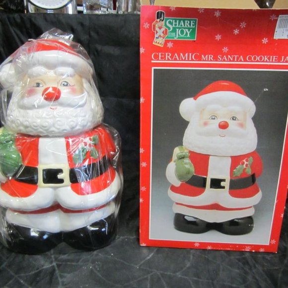 VINTAGE 70'S TO 90'S SHARE THE JOY BRAND CERAMIC MR SANTA COOKIE JAR W/ORIG PKG - Picture 2 of 10